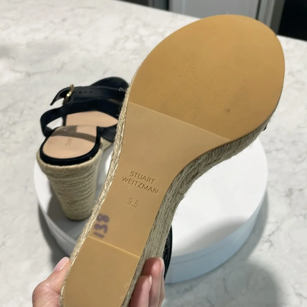 New! Stuart WeitzmanWomen's Teddi Wedge Heel‎ LeatherEspadrille Sandals Sz 9.5